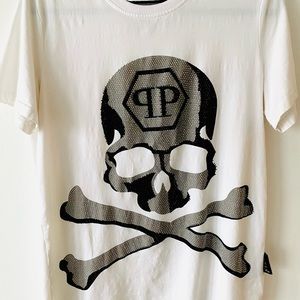 New Authentic Philipp Plein skull-studded cotton T-shirt